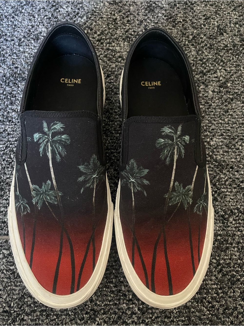 Celine Black & Red Palm-Print Slip-On Sneakers
